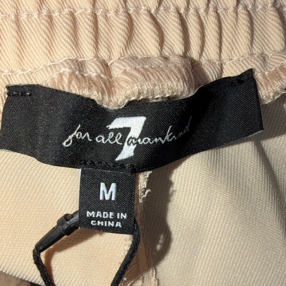 NWT M 7 For All Mankind Light Tan Pants. Elastic drawstring waist, 4 pockets. - Picture 2 of 7